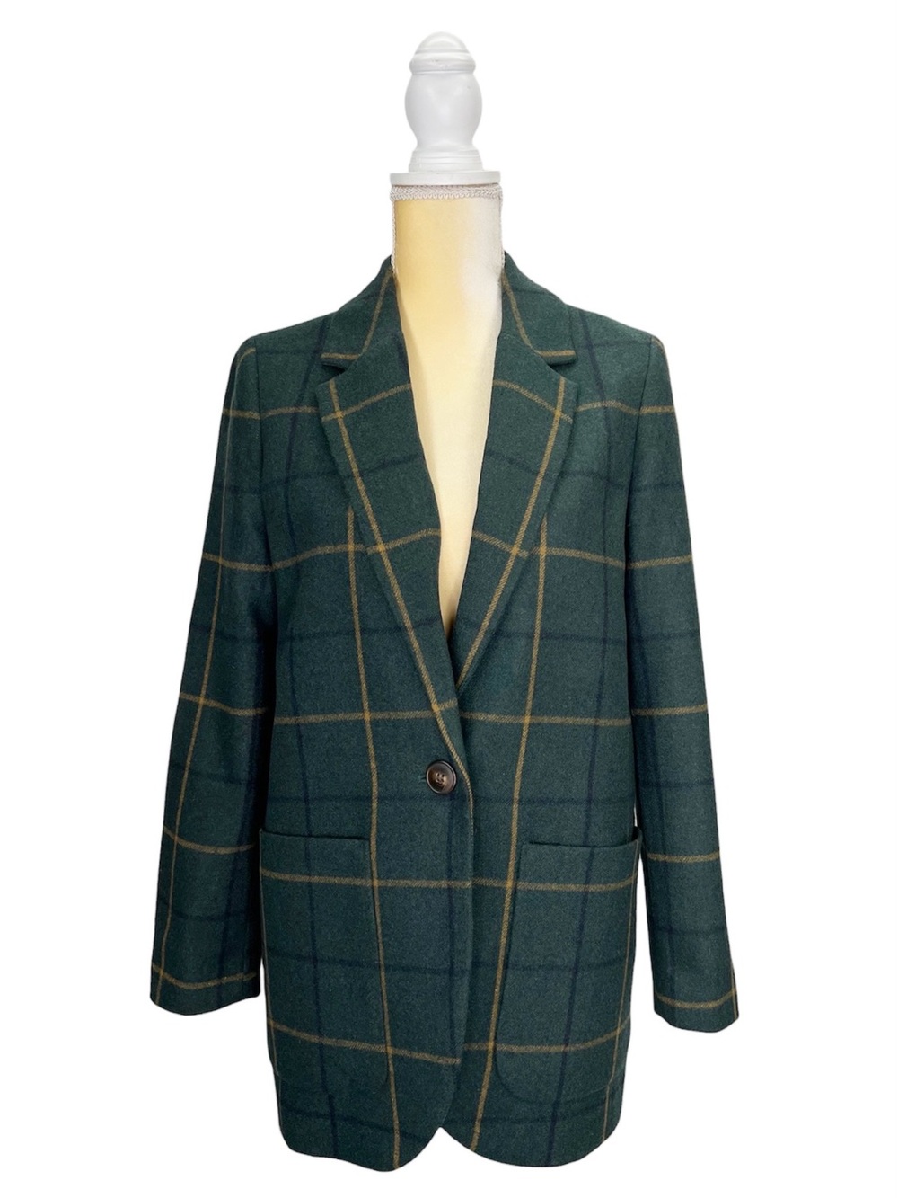 Madewell Larsen Green Windowpane Wool Blend Blazer Women’s Size Small Jacket - Picture 8 of 9